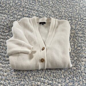 Quince White Cardigan with Brown Buttons